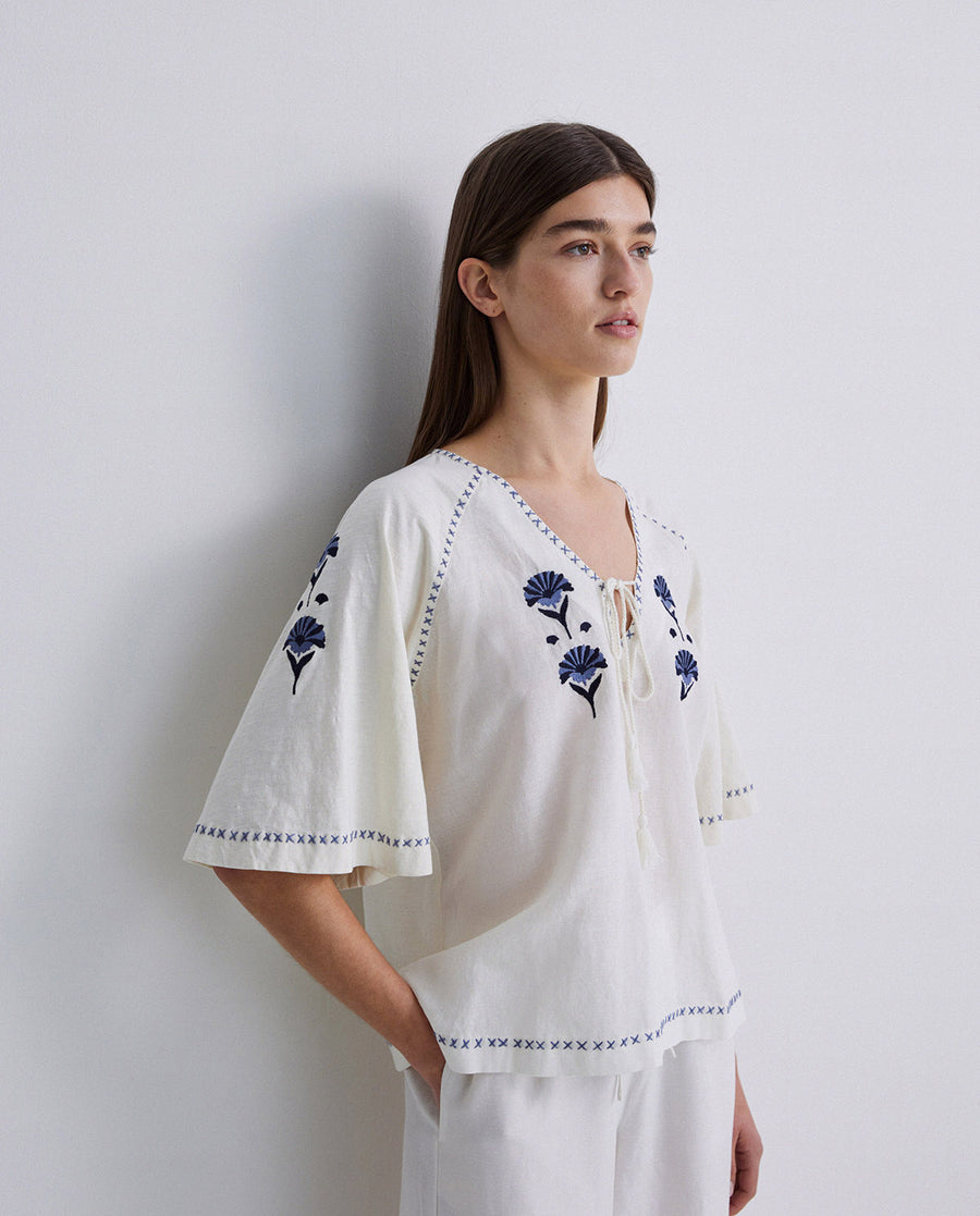 Linen Blend Embroidered Shirt
