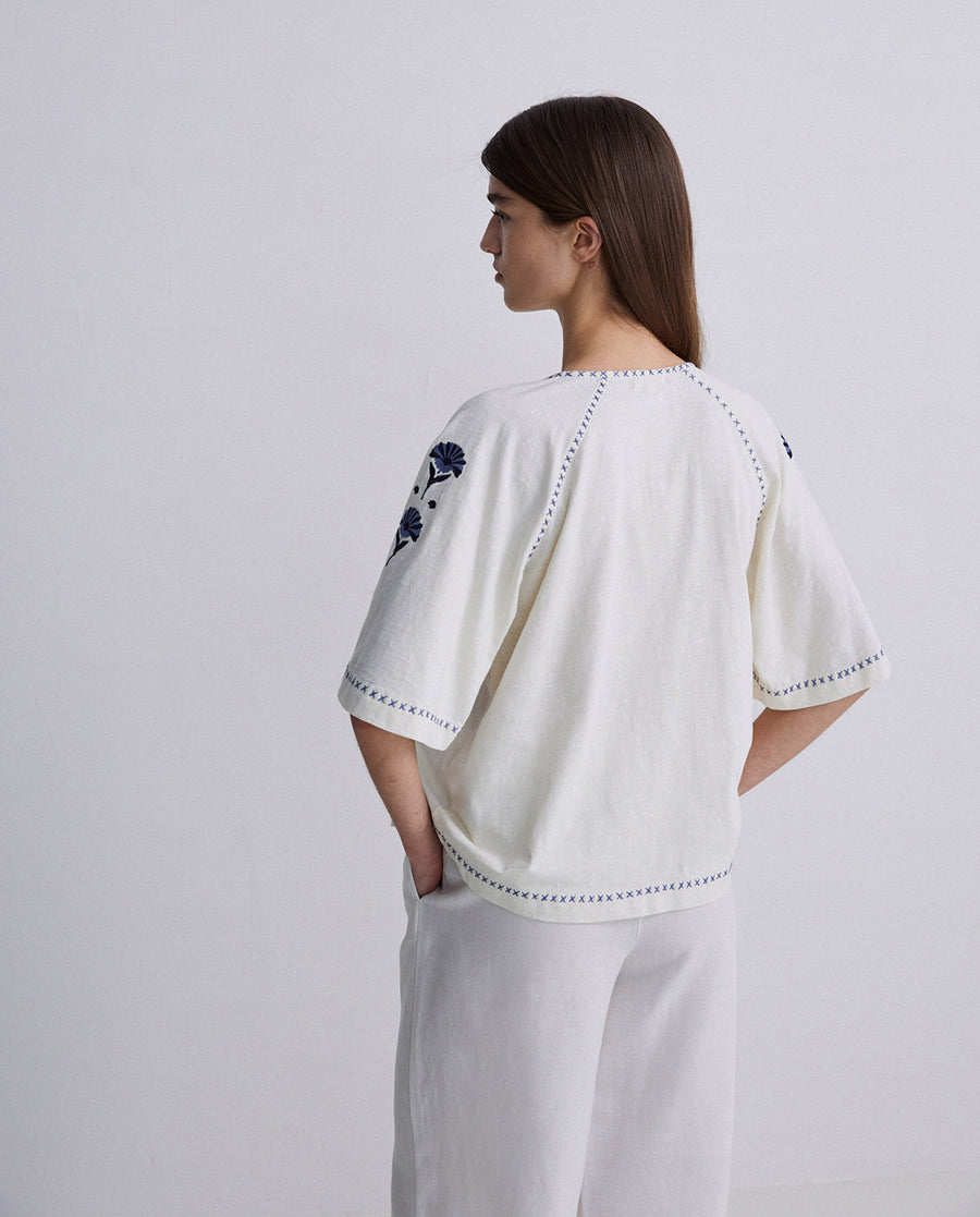 Linen Blend Embroidered Shirt