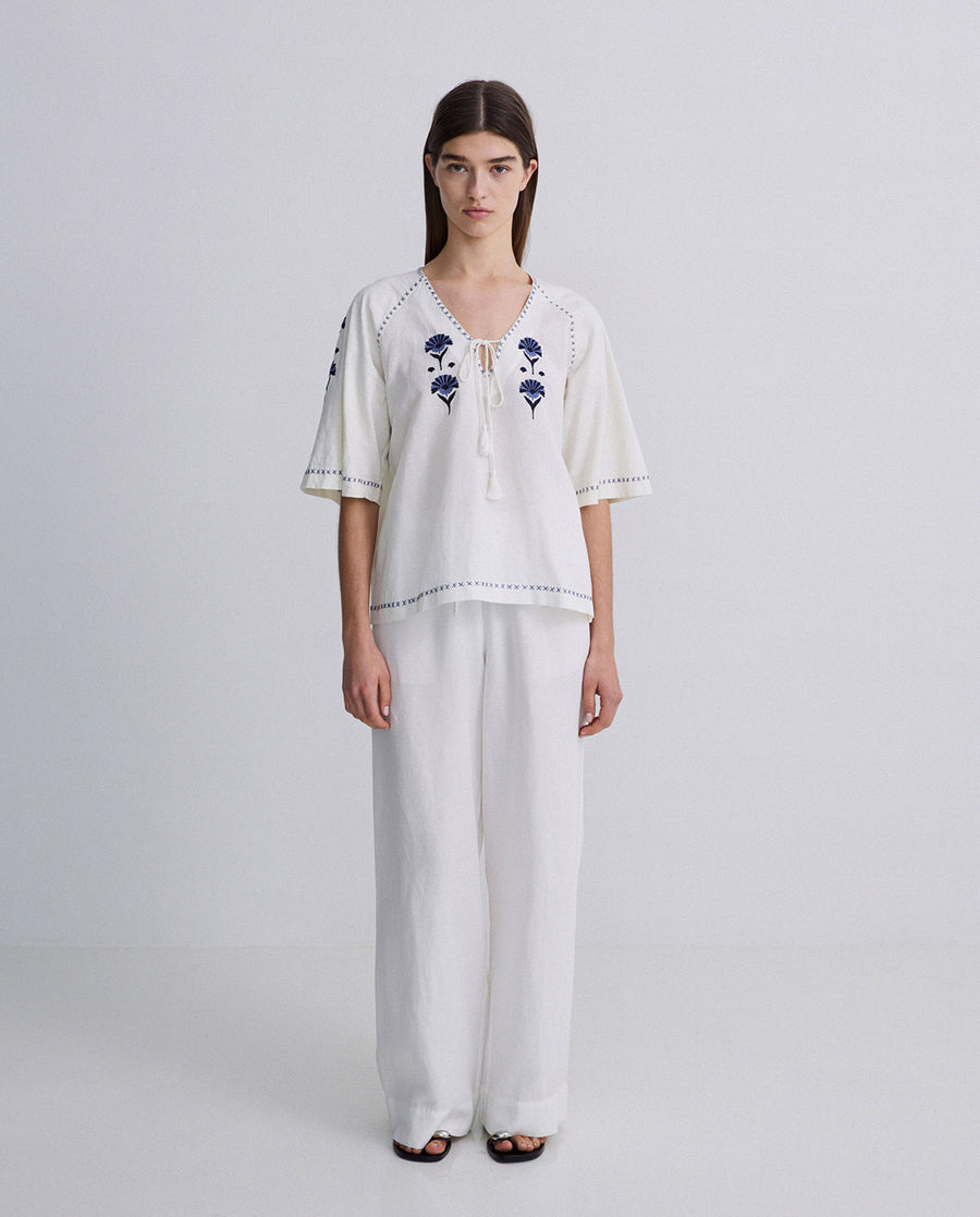 Linen Blend Embroidered Shirt