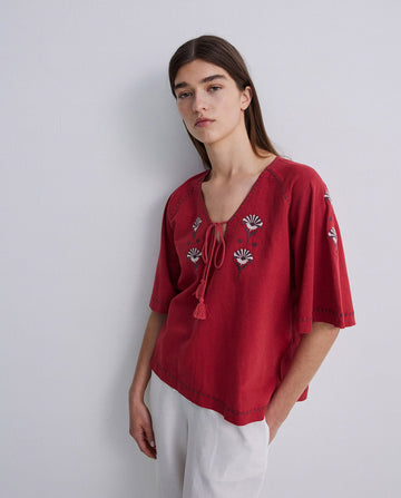 Linen Blend Embroidered Shirt