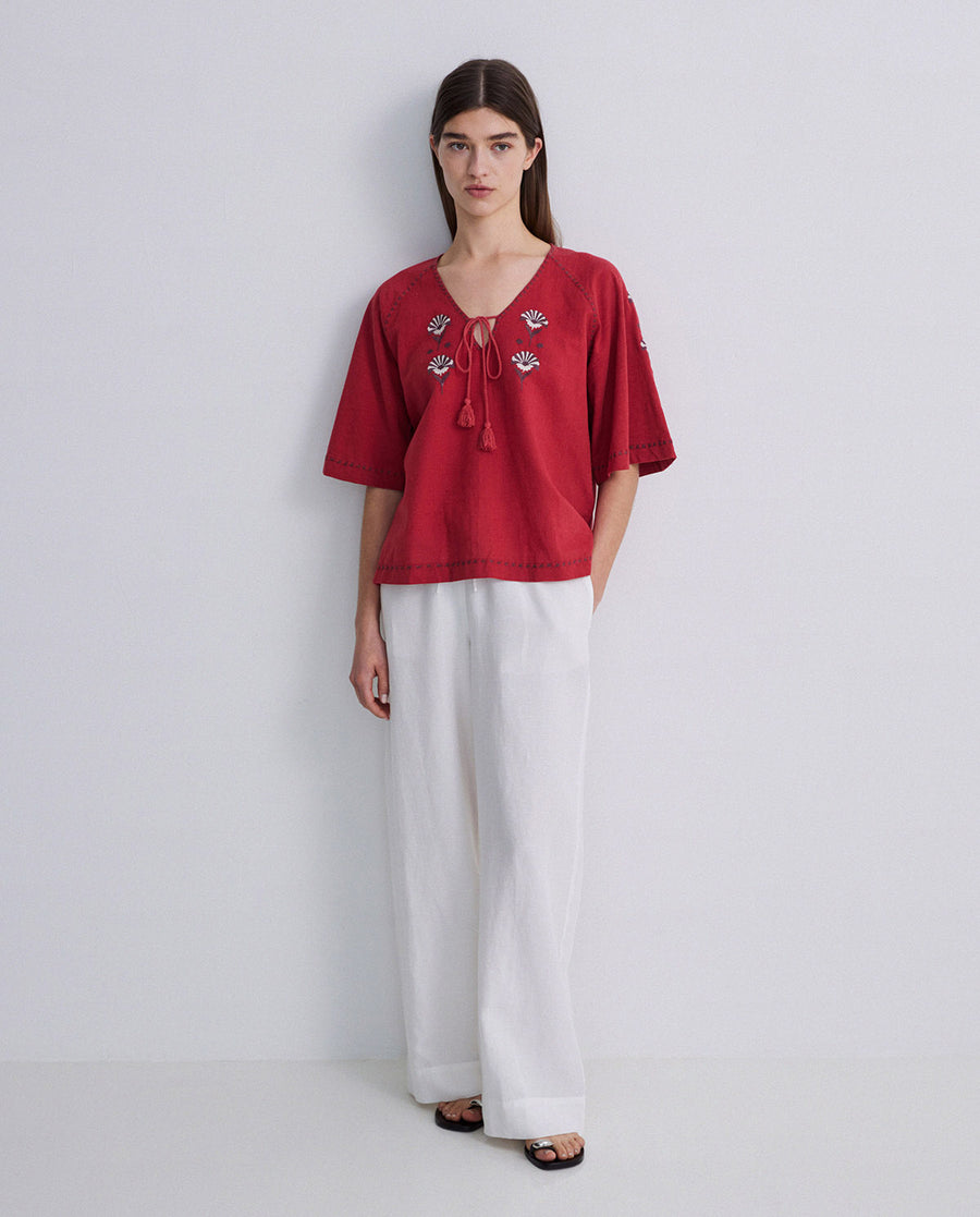Linen Blend Embroidered Shirt