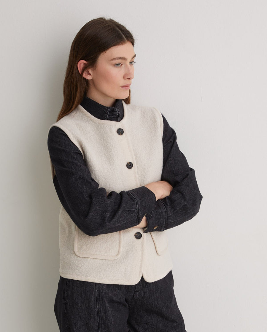 Boiled Wool Button Front Vest