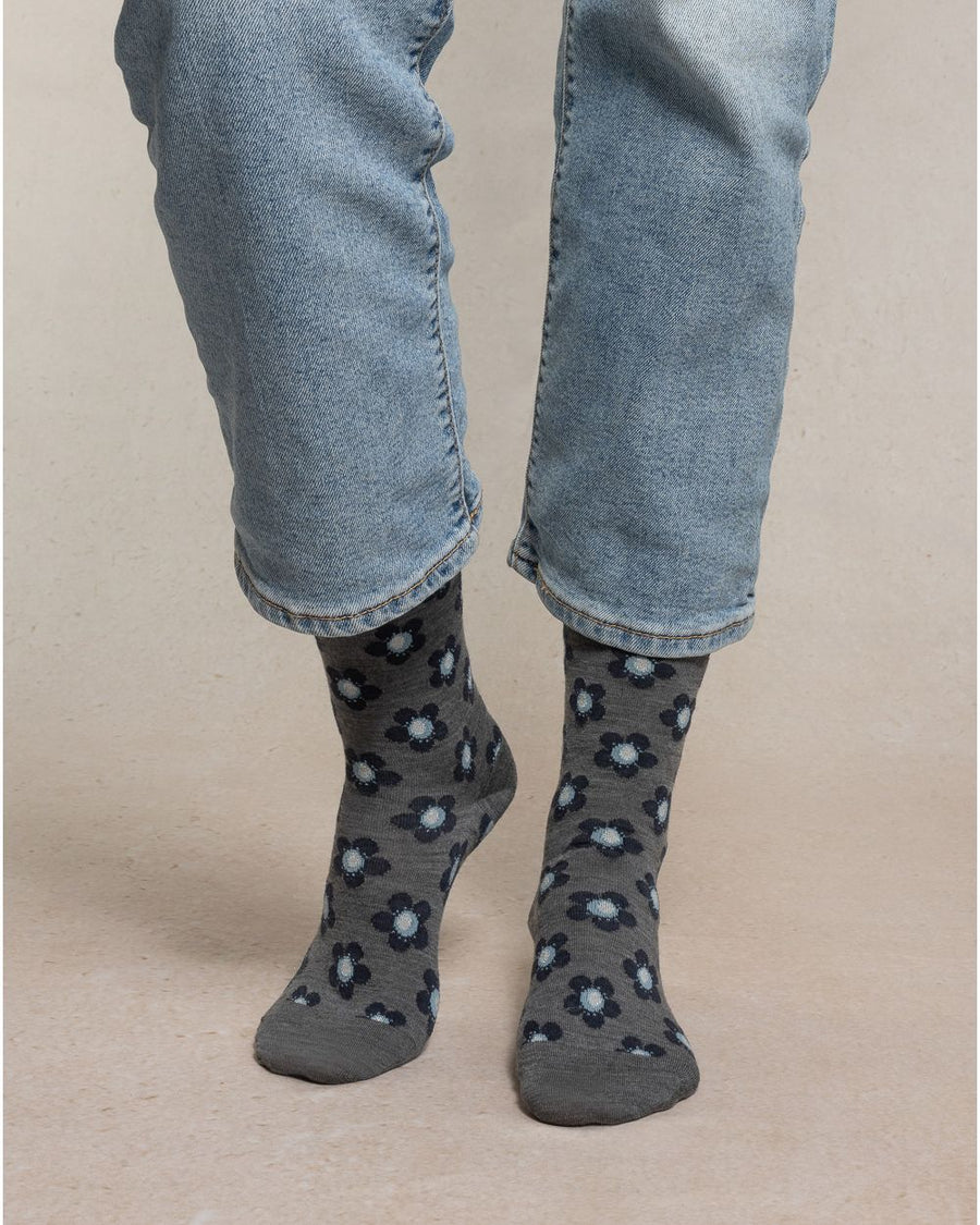 Fine Wool Floral Socks