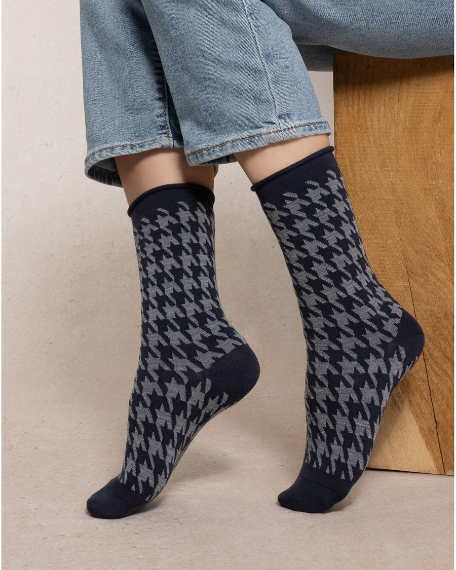 Fine Wool Houndstooth Socks