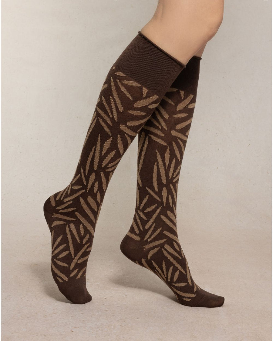 Fine Wool Wild Leaf Knee Socks